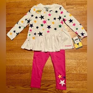 Crayola 2-Piece Outfit Toddler 3T Pink & Stars Long Sleeve Top & Leggings - NWT